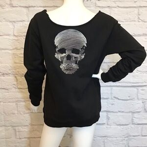BLVCK Paris XS Skull Sweatshirt Women’s Black Hand Cropped Neckline Embroidered